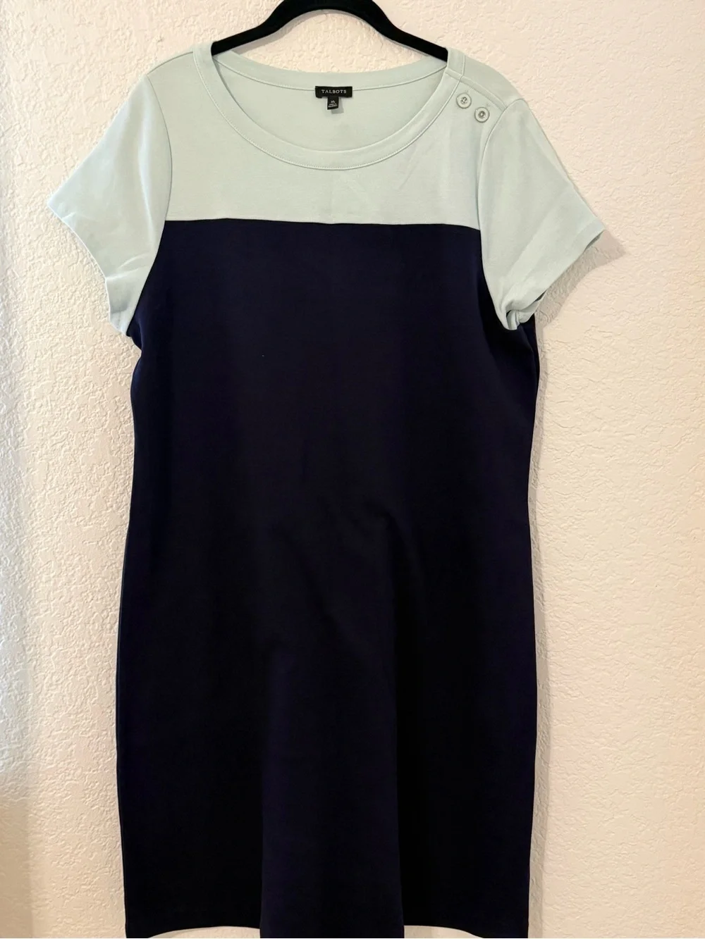 Talbots XL Colorblock Cotton Shift Dress Coastal Preppy Classic Navy Aqua Career